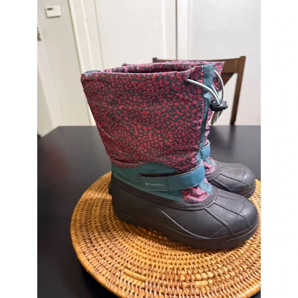 Columbia Kids Waterproof Snow Boots Pink Leopard Print 400g BY1325-316 Size 4